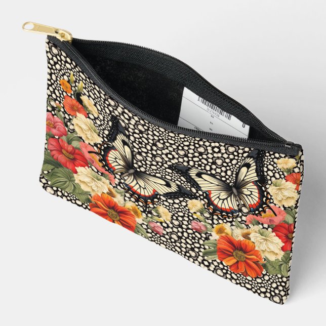 Pochette À Accessoires Papillons floraux à média mixte unique (Ouvrir)