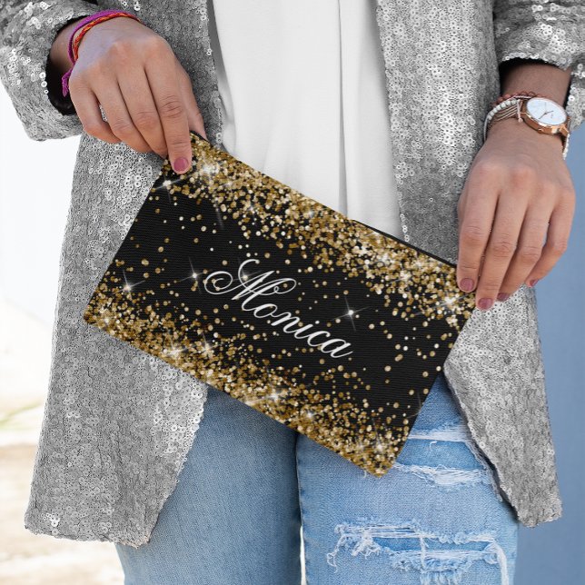 Pochette À Accessoires Parties scintillant or noir (Gold Glitter Black Accessory Pouch)