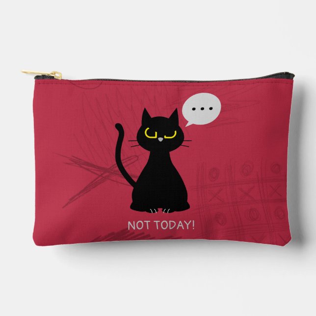 Pochette À Accessoires PAS AUJOURD'HUI ! Pouch Grumpy Chat Noir Drôle (Recto)
