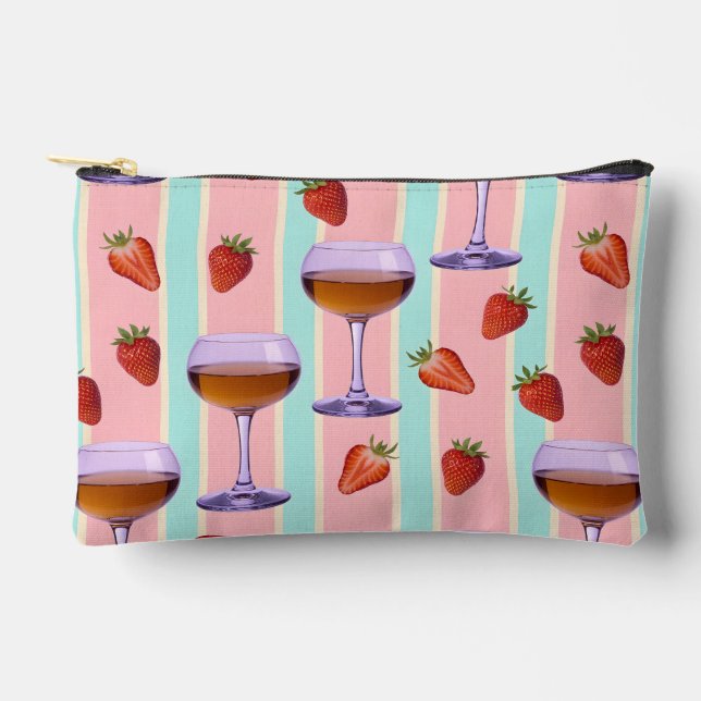 Pochette À Accessoires Pastel Pattern with Wine Glasses and Strawbefries (Recto)