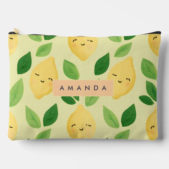 Pochette À Accessoires Pastel personnalisé Cute Smiling Citron Motif (Recto)