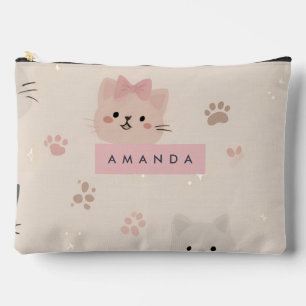 Pochette À Accessoires Pastel personnalisé Kawaii Chat Motif visage