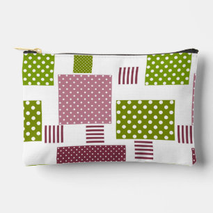 Pochette À Accessoires Patchwork brun vert pois dos blanc