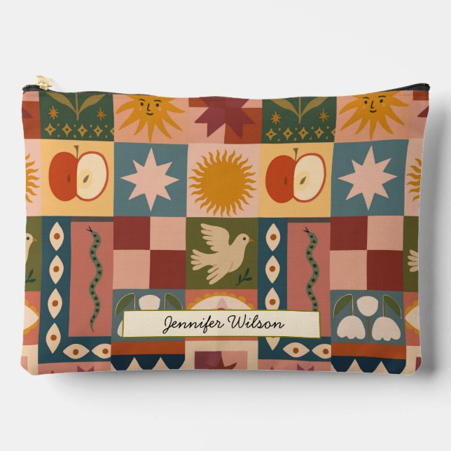 Pochette À Accessoires Patchwork céleste bohémien avec symboles mystiques (Recto)