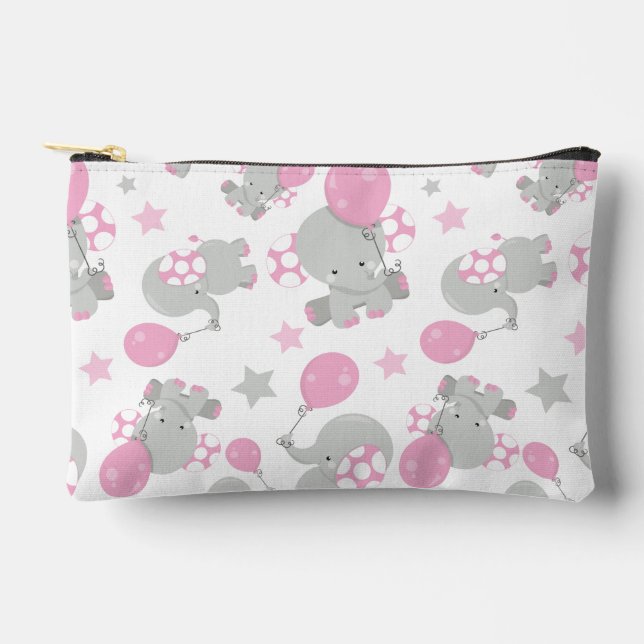 Pochette À Accessoires Pattern of Elephants, Cute Elephants - Pink Gray (Recto)
