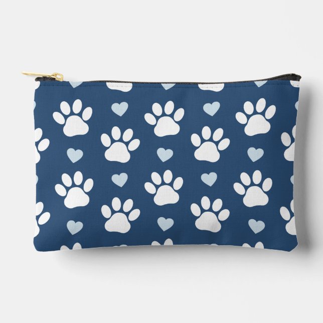 Pochette À Accessoires Pattern of paws, Dog paws, White paws, Blue Hearts (Recto)