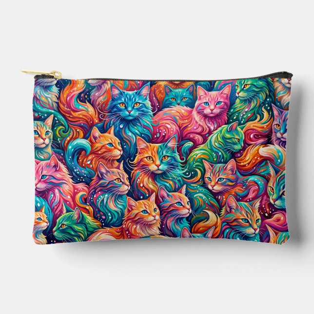 Pochette À Accessoires Paysage onirique de chat vibrant – Psychedelique B (Recto)