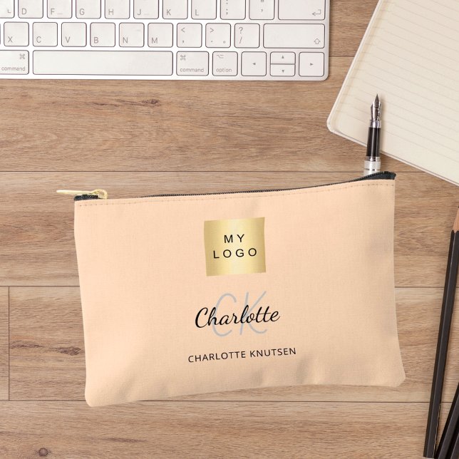 Pochette À Accessoires Peach business logo nom monogramme (Créateur téléchargé)