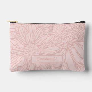 Pochette À Accessoires  Peachy Pink on Pink Chrysanthemums with Name