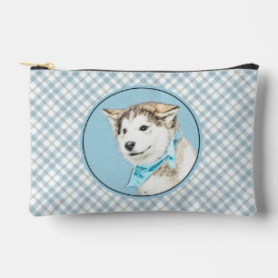 Pochette À Accessoires Peinture de chiot Husky sibérien - Art du chien ro