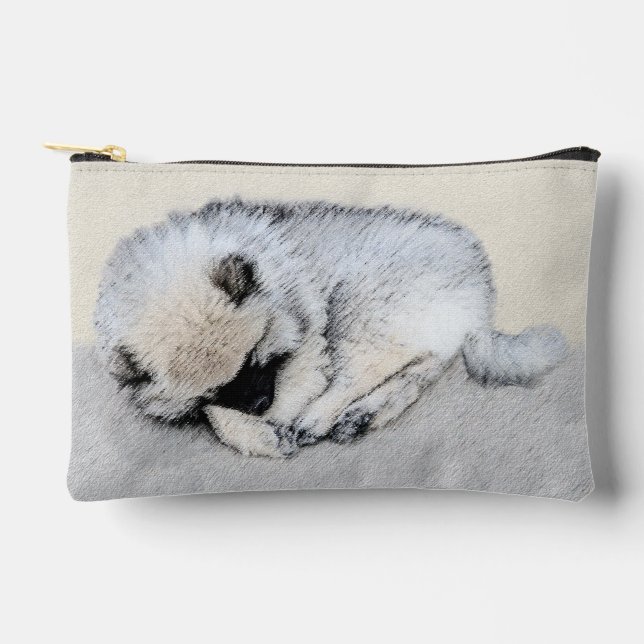 Pochette À Accessoires Peinture de Keeshond Chiot couché art original Chi (Recto)