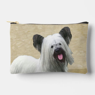 Pochette À Accessoires Peinture de Terrier Skye Gris Argenté Art Canin Or