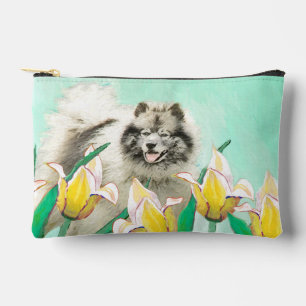 Pochette À Accessoires Peinture Keeshond dans les tulipes mignonne art or