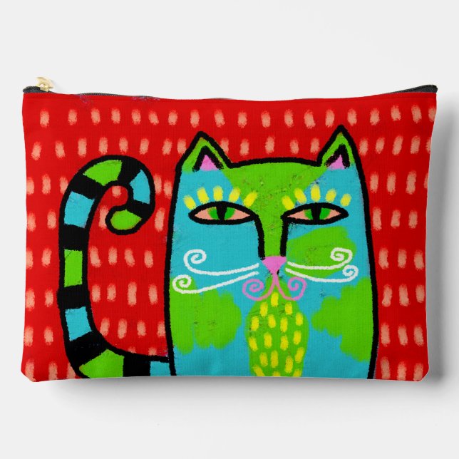 Pochette À Accessoires Peinture Numérique Abstraite de Chat Bleu (Recto)