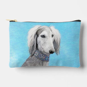 Pochette À Accessoires Peinture Saluki Plume d'Argent Art Canin Original