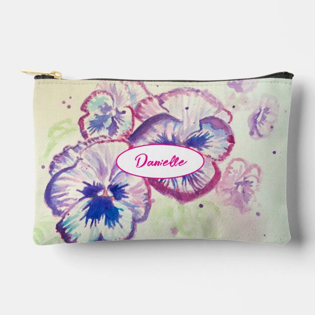 Pochette À Accessoires Pensée Rose Violet Fleur Aquarelle Fleur Filles (Recto)