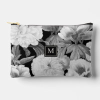 Peonies noires et blanches Aquarelle Monogramme fl