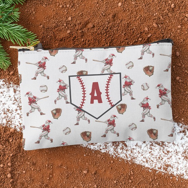 Pochette À Accessoires Père Noël de baseball Monogramme Noël (Créateur téléchargé)
