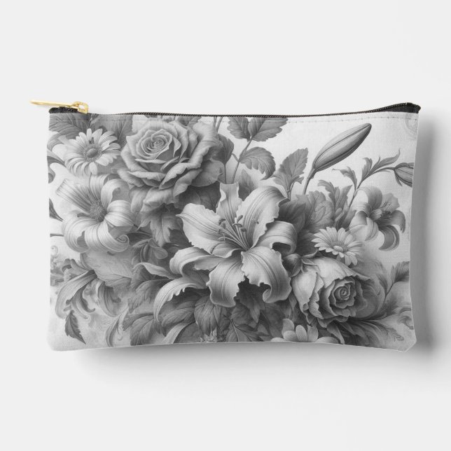 Pochette À Accessoires Perfection florale noire et blanche (Recto)