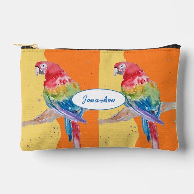 Pochette À Accessoires Perroquet Ara Rouge Aquarelle Nom de Garçon (Recto)
