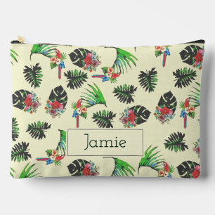 Pochette À Accessoires Perroquets Tropicaux et Motif Floral Personnalisés