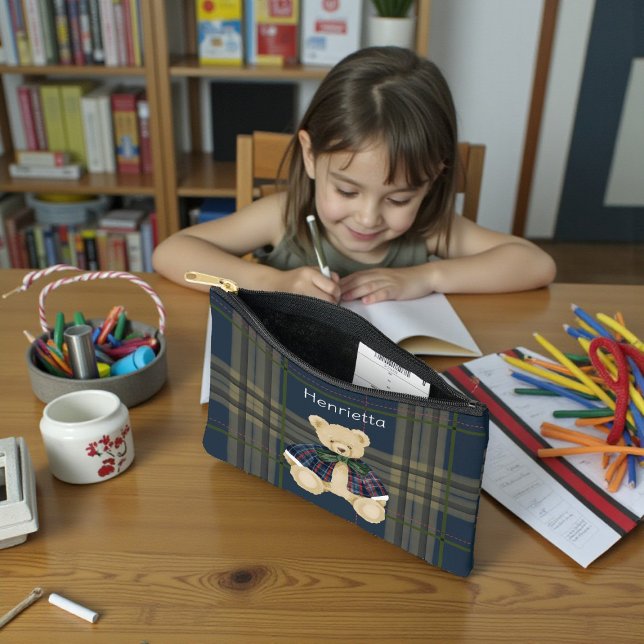 Pochette À Accessoires personalized Bear Plaid Pencil Pouch (Créateur téléchargé)