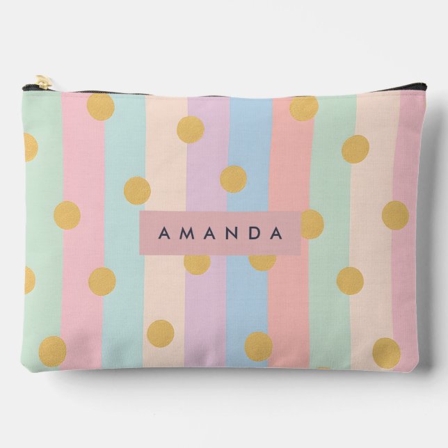 Pochette À Accessoires Personalized Pastel Rainbow Stripes with Dots (Recto)