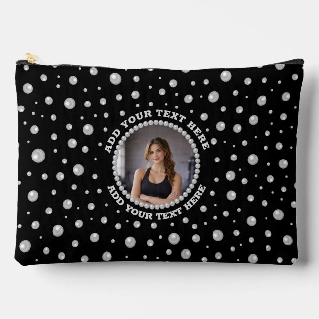 Pochette À Accessoires Personalized Photo with Pearls Circle on Black (Recto)