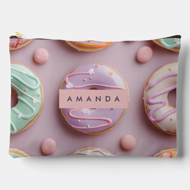 Pochette À Accessoires Personalized Whimsical Pastel Donut &amp; Macaron (Recto)