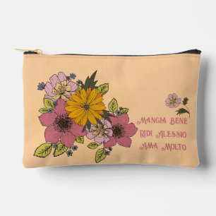 Pochette À Accessoires Personnalisable avec Fleurs et Citation italienne