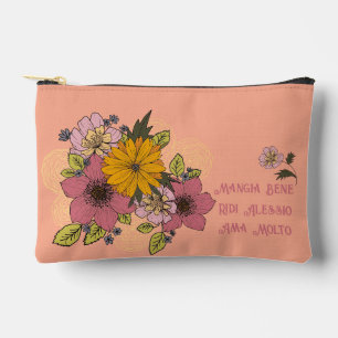 Pochette À Accessoires Personnalisable avec Fleurs et Citation italienne