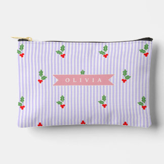 Pochette À Accessoires Personnalisé Joli Rayé Vacances Noël Houx