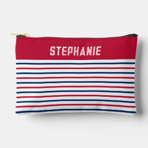 Pochette À Accessoires Personnalisé minimaliste rayures rouge et bleu mod