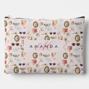 Pochette À Accessoires Personnalisé Monogramme Coquette Cute Girl Rose Fe