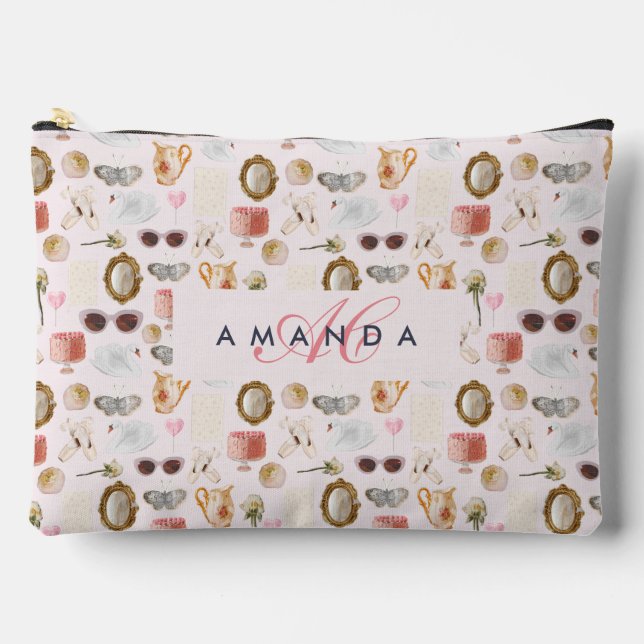 Pochette À Accessoires Personnalisé Monogramme Coquette Cute Girl Rose Fe (Recto)