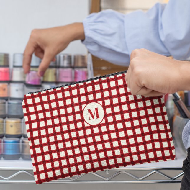 Pochette À Accessoires Personnalisé Nom initial En vichy Rouge Fille Femi (Créateur téléchargé)