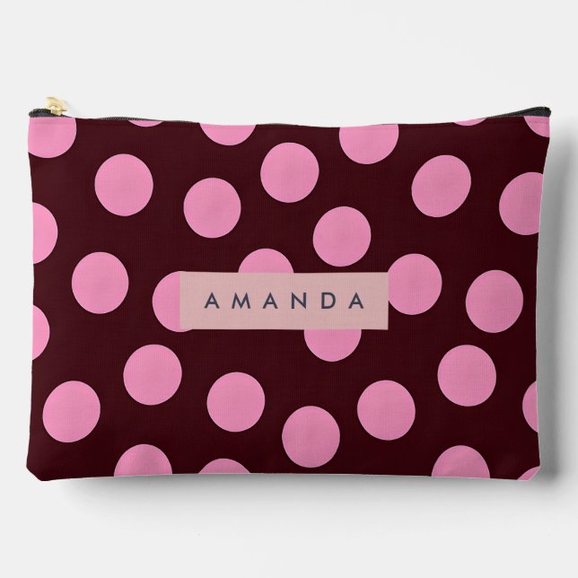 Pochette À Accessoires Personnalisé points roses sur chocolat (Recto)