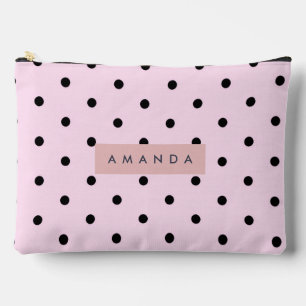 Pochette À Accessoires Personnalisé Rose et Noir à pois Chic