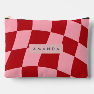 Pochette À Accessoires Personnalisé Rouge et Rose à Carreaux Ondulés