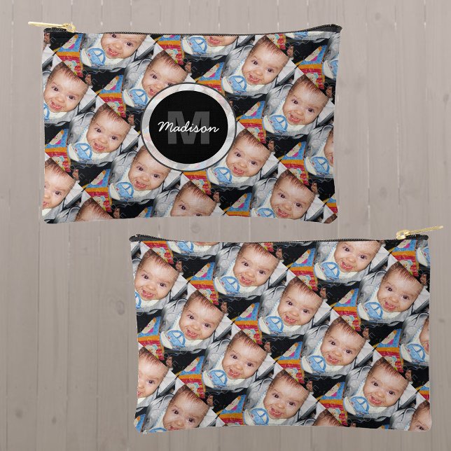 Pochette À Accessoires Personnaliser Votre motif photo personnalisé 2 Mon (Customize Your custom two photo pattern Monogram Accessory Pouch zipper bag )