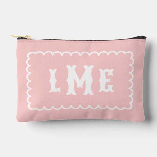 Pochette À Accessoires Pétale Rose et Blanc Monogramme à festons (Recto)