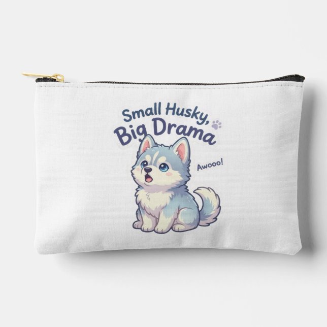 Pochette À Accessoires Petit Husky Gros Drame Chiot Drôle (Recto)