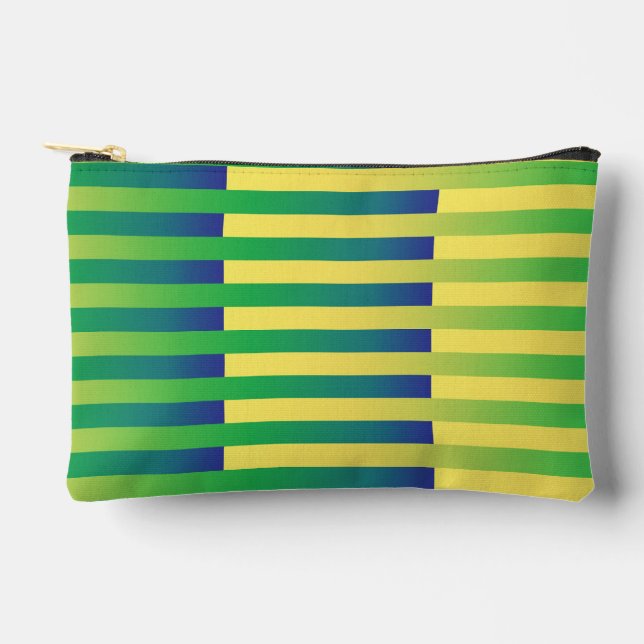 Pochette À Accessoires Petit motif rayé vert jaune bleu (Recto)