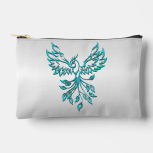 Pochette À Accessoires Phoenix bleu turquoise se lève sur l'argent