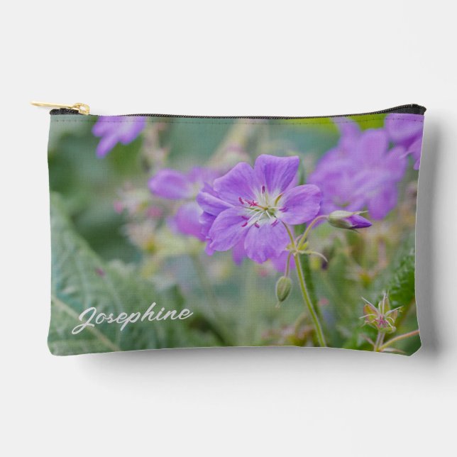 Pochette À Accessoires Photo de fleur sauvage de géranium pourpre avec no (Recto)