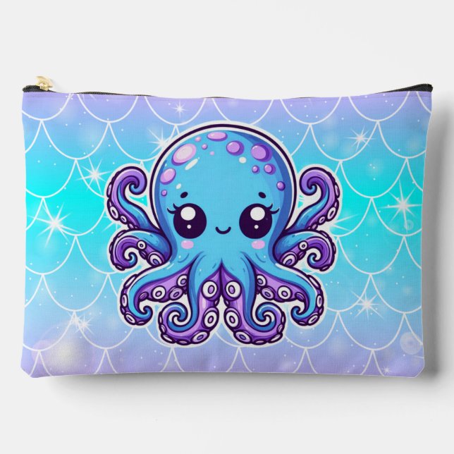 Pochette À Accessoires Pieuvre bleue mignonne (Recto)