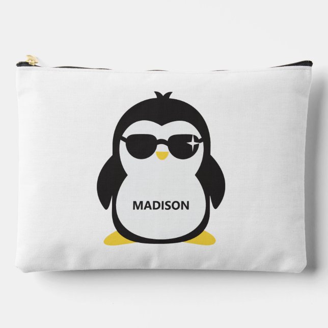 Pochette À Accessoires Pingouin cool de nom personnalisé (Recto)