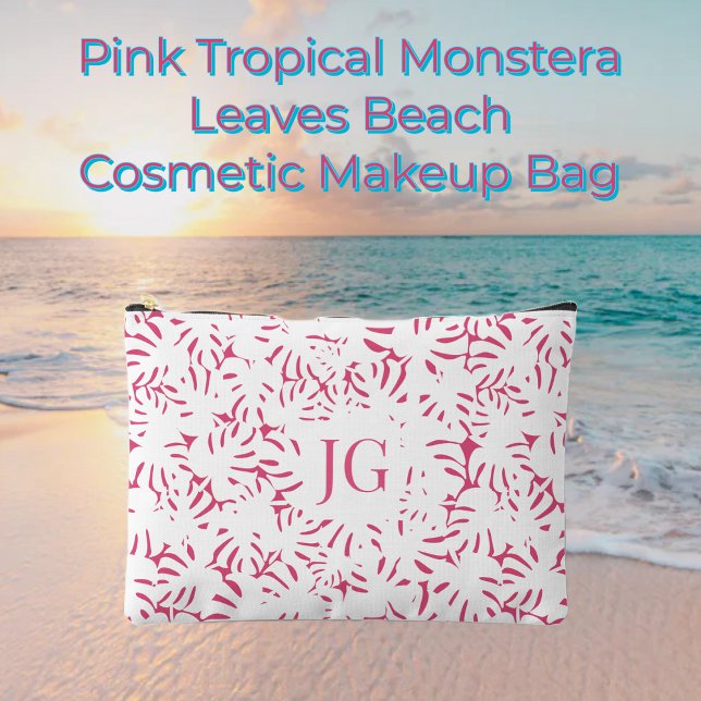 Pochette À Accessoires Pink Beach Monstera Tropical Feuilles Accessoire P (Pink Tropical Monstera Leaves Beach Cosmetic Makeup Bag, Travel Pouch, Hawaiian)