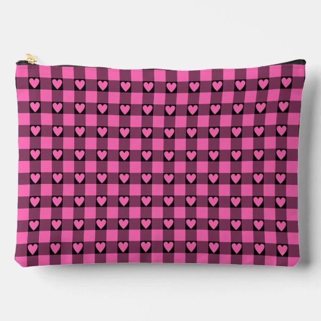 Pochette À Accessoires Pink Black Buffalo Heart Plaid (Recto)