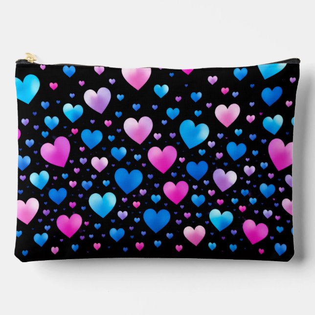 Pochette À Accessoires Pink & Blue Glowing Hearts  (Recto)